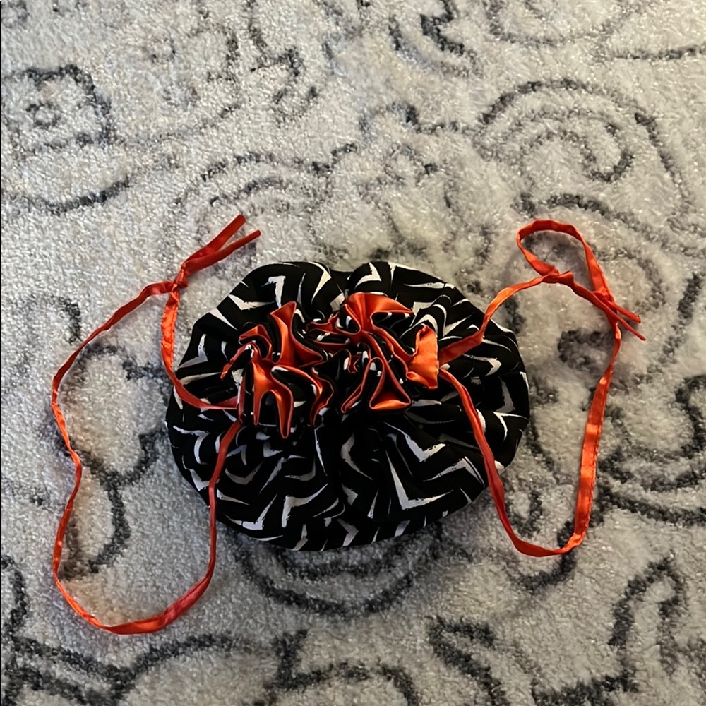 Black and White Drawstring Cosmetic/Oils Travel Pouch w/ Orange Silky Lining